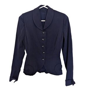 Vintage 1940s Navy Blue Womens Jacket Blazer Lined Amazing Details Button Down